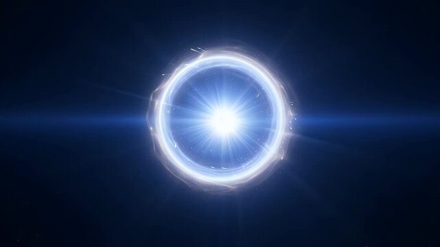 Luminous circular portal with radiating energy against a dark cosmic background