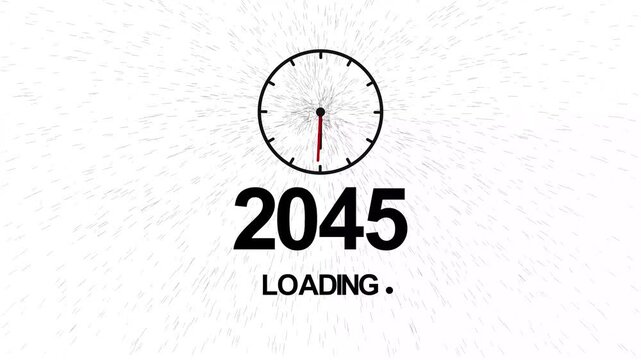 Future 2045 Loading Concept with Clock Timer, Time Passing, Countdown Progress, Minimal White Background Technology Illustration.