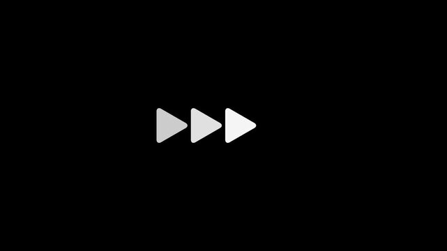 Minimalist black screen with white fast-forward playback symbolizing rewind or skip backward in media player animation for digital interface technology presentations