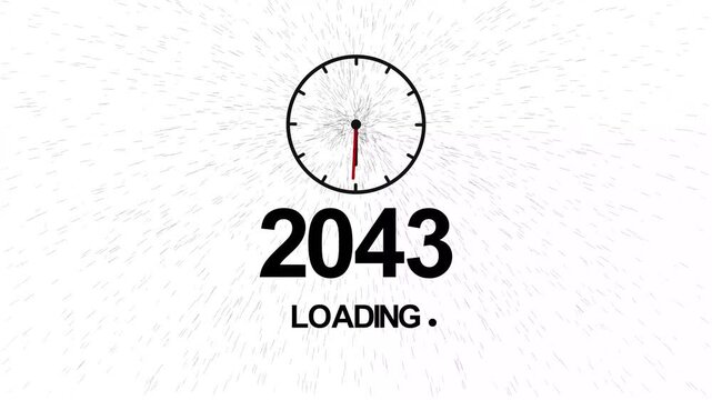 Future 2043 Loading Concept with Clock Timer, Time Passing, Countdown Progress, Minimal White Background Technology Illustration.