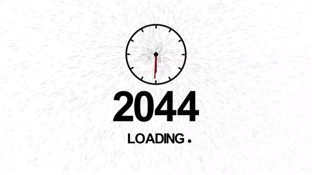 Future 2044 Loading Concept with Clock Timer, Time Passing, Countdown Progress, Minimal White Background Technology Illustration.