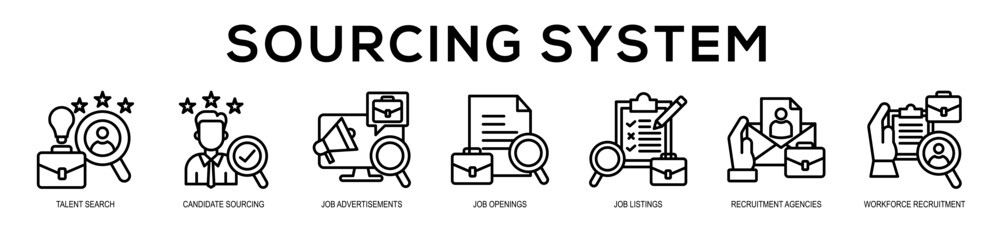 Sourcing System web banner icon illustration concept