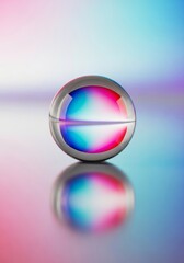 A pristine, spherical liquid droplet rests on a smooth surface, creating a stunning, inverted reflection of its surroundings, elegant, macro, bright