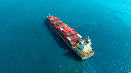 Fototapeta premium Aerial view of the freight shipping transport system cargo ship container. international transportation Export-import business, logistics, transportation industry concepts 