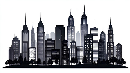 Obraz premium Black Silhouette City Skyline with Tall Buildings and Skyscrapers – Vector Illustration