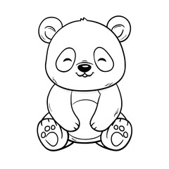 Fototapeta premium line art drawing of a happy, cartoon panda in a seated pose. Ideal for coloring books, children's designs, and kawaii themes.