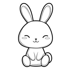Obraz premium Adorable kawaii-style rabbit with bold outlines, perfect for coloring pages or children's designs, presented in monochrome line art.