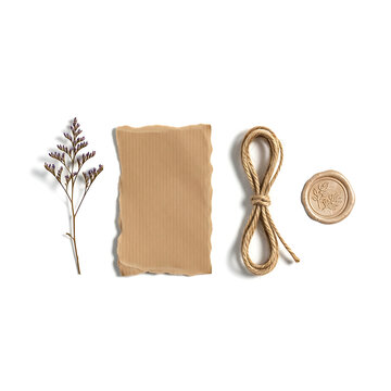 Dried flower twine and wax seal on white background