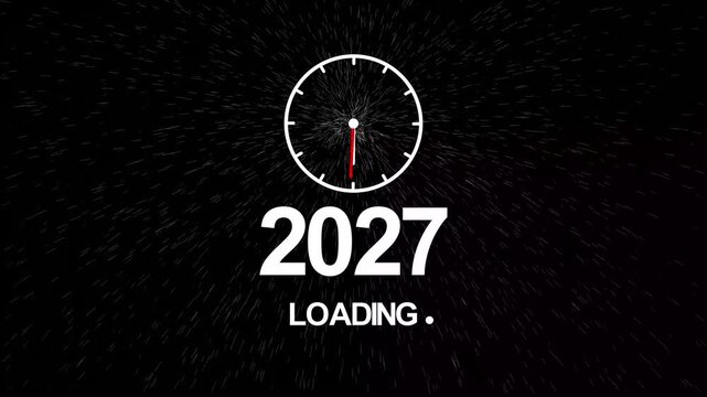 2027 New Year Countdown Clock with Futuristic Loading Concept, Digital Time Progress, Speed Light Effect, Dark Background Celebration Theme.