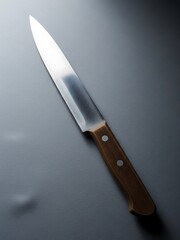 A High-Angle Shot of a Chef's Knife with a Wooden Handle on a Surface