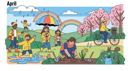 Obraz premium Children Playing Outside on a Rainy Day.