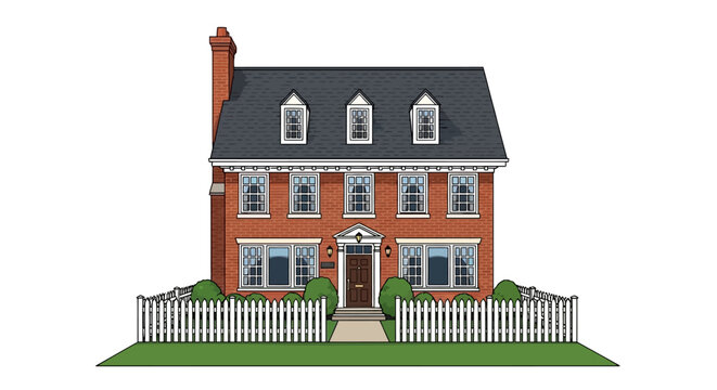 Model House with White Fence and Roof.