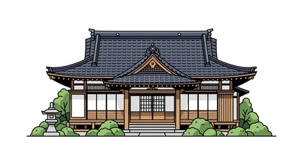 Fototapeta premium Traditional Japanese House with Tiled Roof.