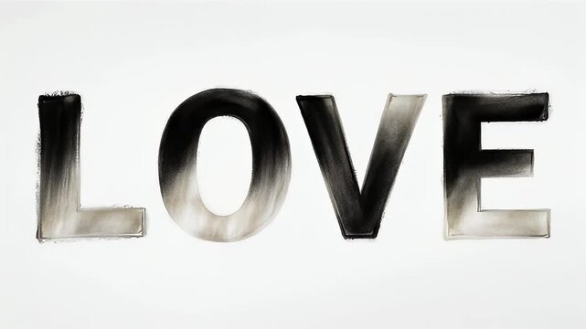 Elegant charcoal drawing of the word love in a grayscale gradient art