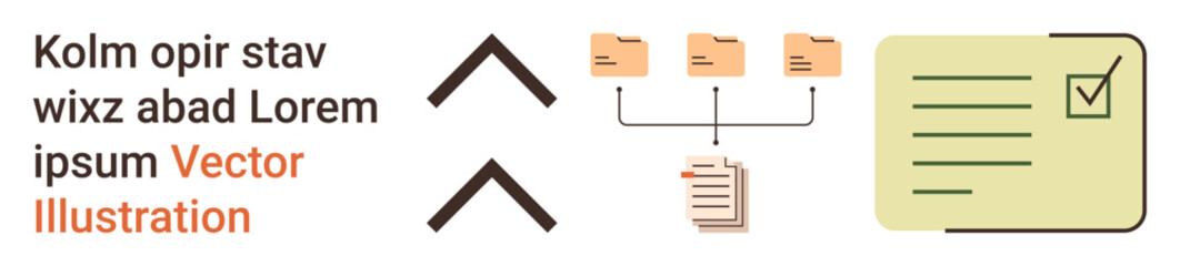 Data organization, process workflow, digital filing, archiving, task management, information flow. Arrows, folders document stack checklist icon. Data organization and process workflow emphasis © robu_s