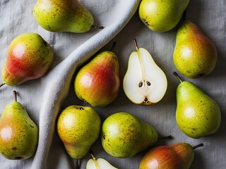 Fresh pears still life arrangement showcasing vibrant colors and textures