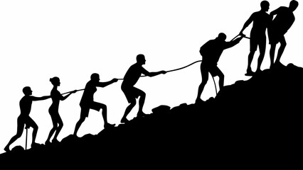 Teamwork and support helping people climb mountain to success