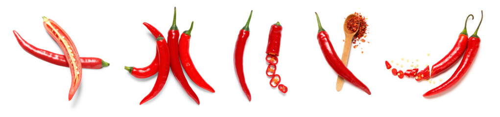 Group of chili peppers on white background