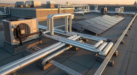 Rooftop mechanical systems installation with industrial design elements