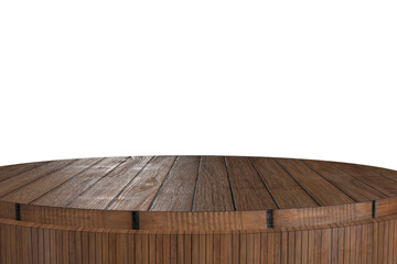 Brown wooden barrel or podium for display on white background