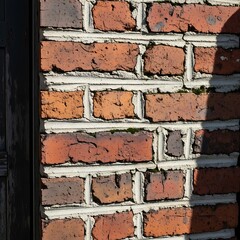 Weathered red brick wall with textured surface and white mortar