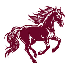 Obraz premium Maroon Horse Illustration with Flowing Mane and Tail Running to the Right on white background