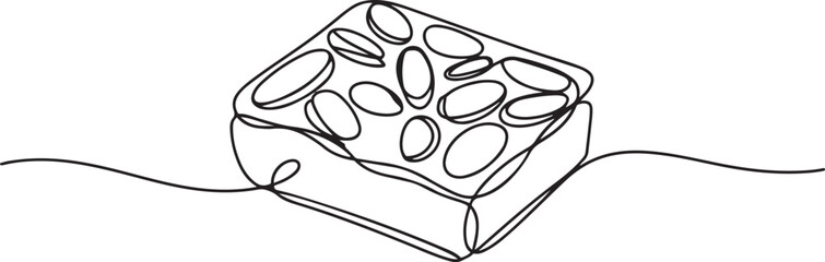 Obraz premium Chocolate brownie with sliced almond nuts toppings isolated on white background - Continuous one line drawing. one line art icon drawing vector