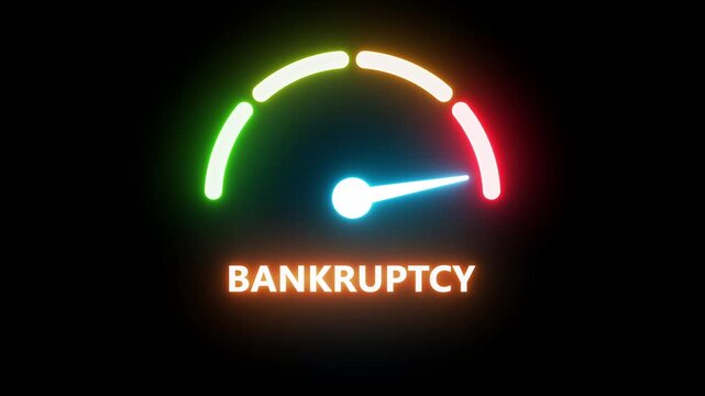 Concept of high bankruptcy level with barometer tachometer meter on black background. Ideal for finance, business, risk, and educational