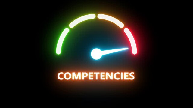 Competencies medium level concept.barometer or tachometer meter on black background. Ideal for skills, performance, training, and professional development