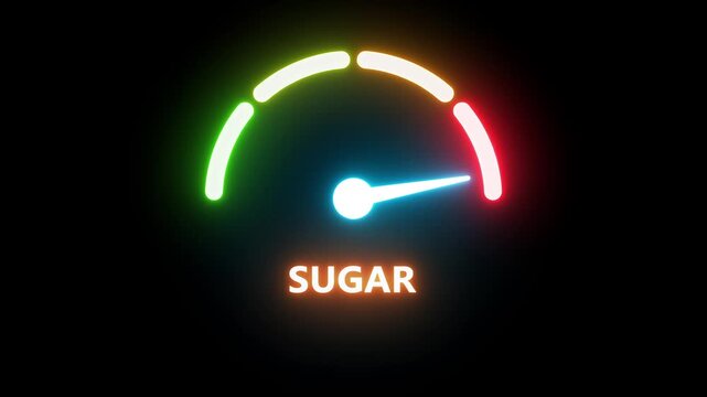 Sugar at high levels, displayed on a barometer or tachometer.potential impact on health, and the need for balanced dietary regulation and moderation