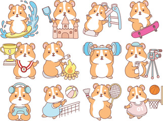 Fototapeta premium Cute set of hamster sticker with activity. Hamster 