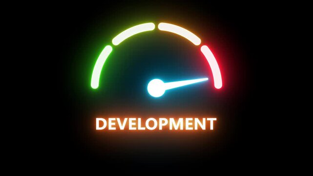 Development normal, text, word level concept.neon glowing.