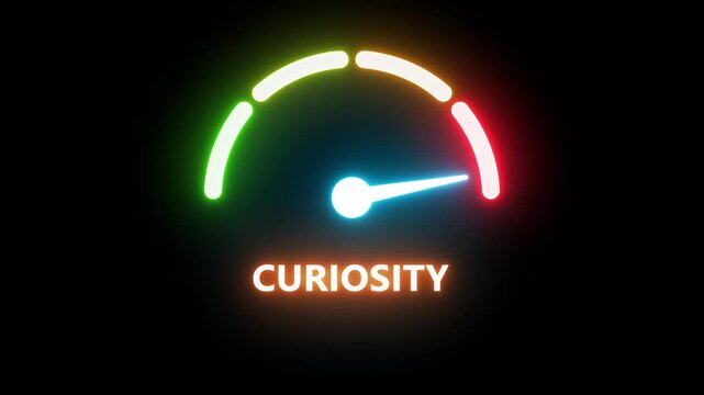 Curiosity Low meter concept on black background representing minimal interest, low inquisitiveness, and passive engagement illustrated as a creative gauge showing limited exploration