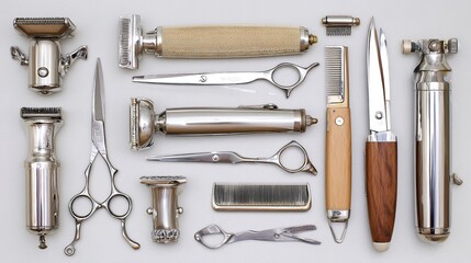 Neatly arranged barber tools on a clean countertop, showcasing professional grooming essentials.