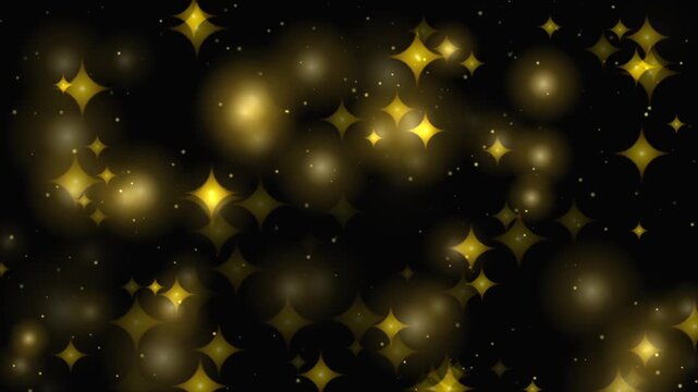 Dark background animation  small golden stars in random distribution,  a sense of dimension and depth