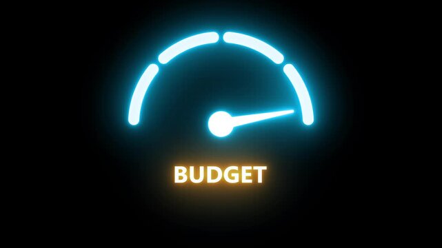 Budget low level concept illustration with barometer or tachometer meter on black background. Ideal for finance, savings, economy, management, and business educational visuals