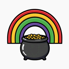Fototapeta premium A colorful vector graphic of a pot of gold coins under a rainbow