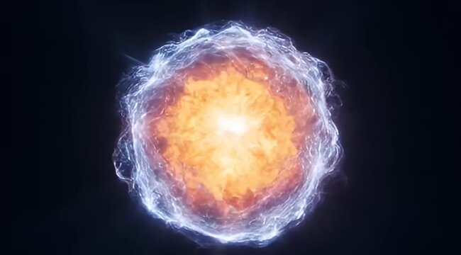 Abstract bright energy core with surrounding electric field and dark background