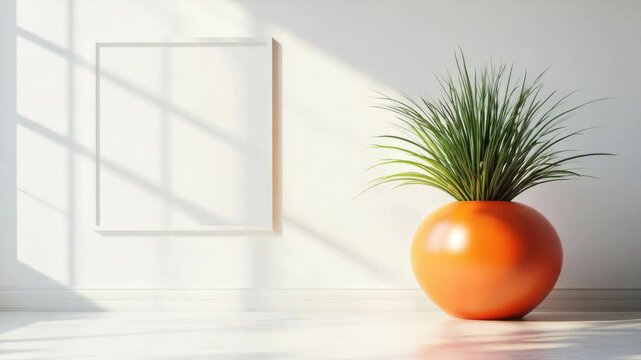 A minimalist terra cotta plant pot with a modern twist, sitting in a sunlit corner of a room.