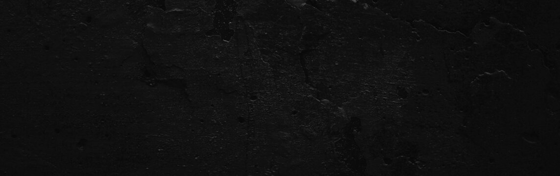 Panoramic Scary dark walls, slightly light black concrete cement texture for background
