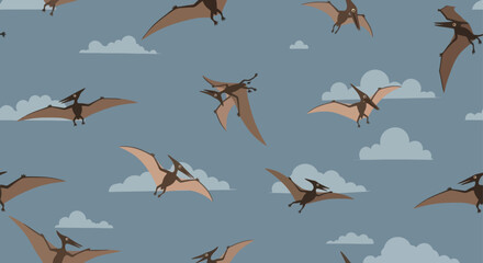 Pterodactyls Flying in the Sky Illustration. © Naswi