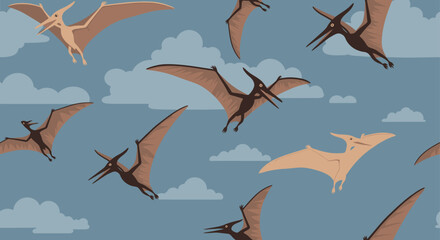 Pterosaurs Flying in the Sky Illustration. © Naswi