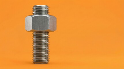 Closeup of Stainless Steel Bolt Against Vibrant Orange Background
