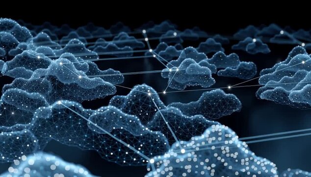 digital technology background with clouds and glowing data connections, symbolizing the concept of online services in the digital transformation era Generative AI