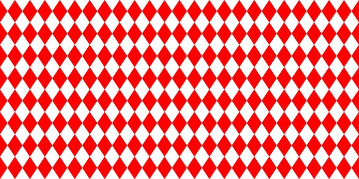 Seamless bright red and white argyle pattern. Energetic geometric diamond background for festive holidays, sport apparel, and bold textile designs.