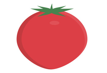 Ripe red tomato with green stem, flat vector illustration isolated on white background, perfect for recipe blogs, grocery design, menu icons, healthy eating and farm harvest themes
