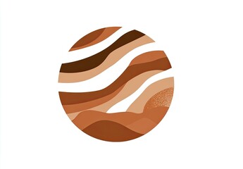 Obraz premium Abstract design with a circle containing layered, wavy earth-toned bands against a white backdrop