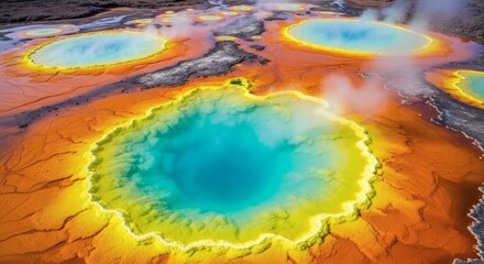Aerial Geothermal Sulfur Pools with Concentric Mineral Rings