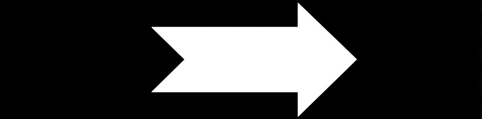 Obraz premium A white, stylized arrow pointing right on a black background. Suggests direction and movement