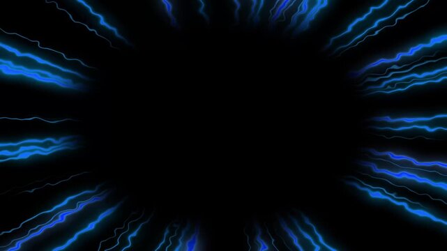 Radial blue thunder lightning effect animation on black background